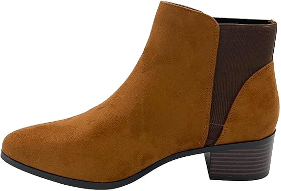 Women Low Block Heel Slip On Ankle Boots, Pointed Toe Fashionable