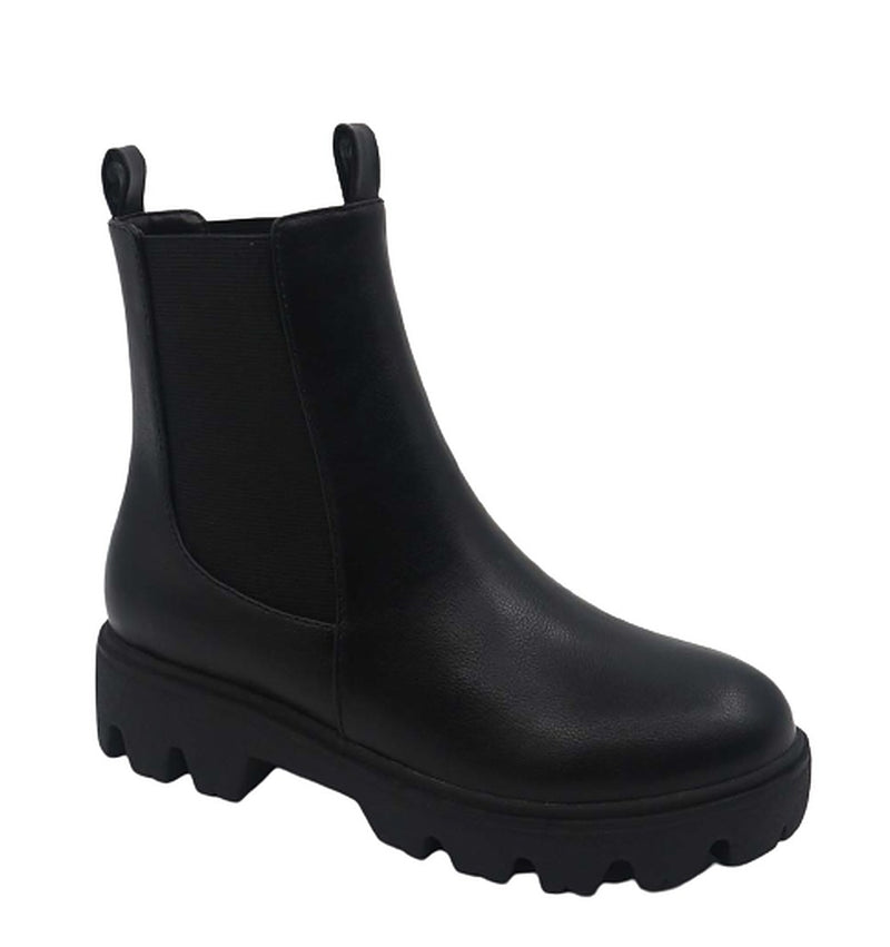 Women Lug Sole Low Heel Chelsea Fashion Ankle Bootie w/Double Elastic Gore-Force-30 By Bamboo