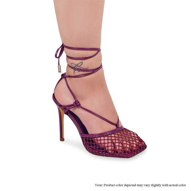 Women Mesh Pumps Square Toe Stiletto High Heel Lace-Up Ladies Party Summer Shoes Hugo-31 By Liliana