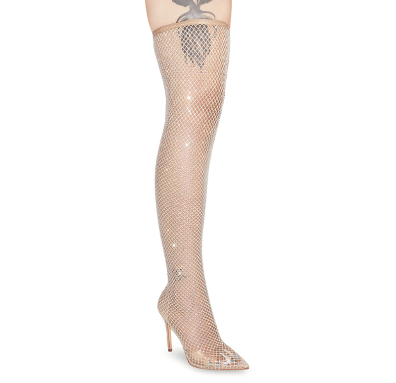 Rhinestone Thigh High Boots - Nude