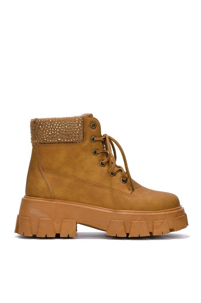 Women Rhinestone Lug Sole Combat Ankle Boots Luciana By Cape Robbin