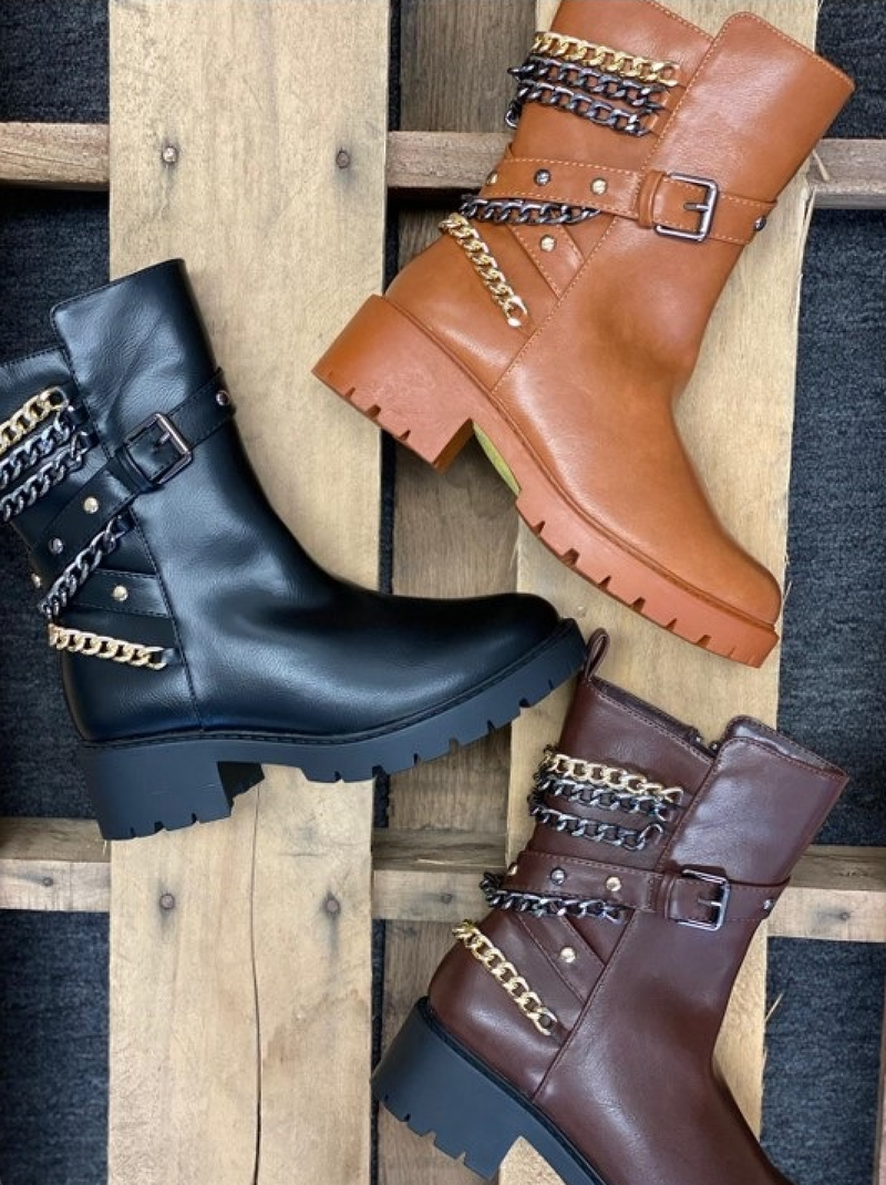 Women's Chunky Combat Ankle Boots, Chain Decor Non-Slip Winter Boots
