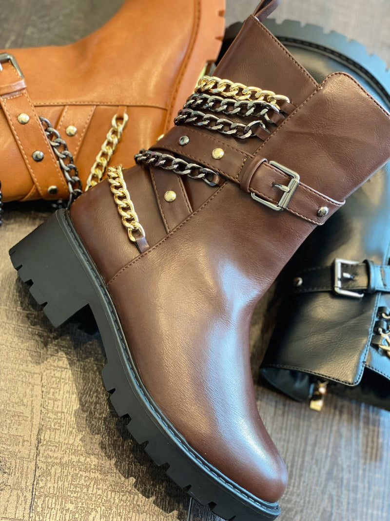 Women's Chunky Combat Ankle Boots, Chain Decor Non-Slip Winter Boots
