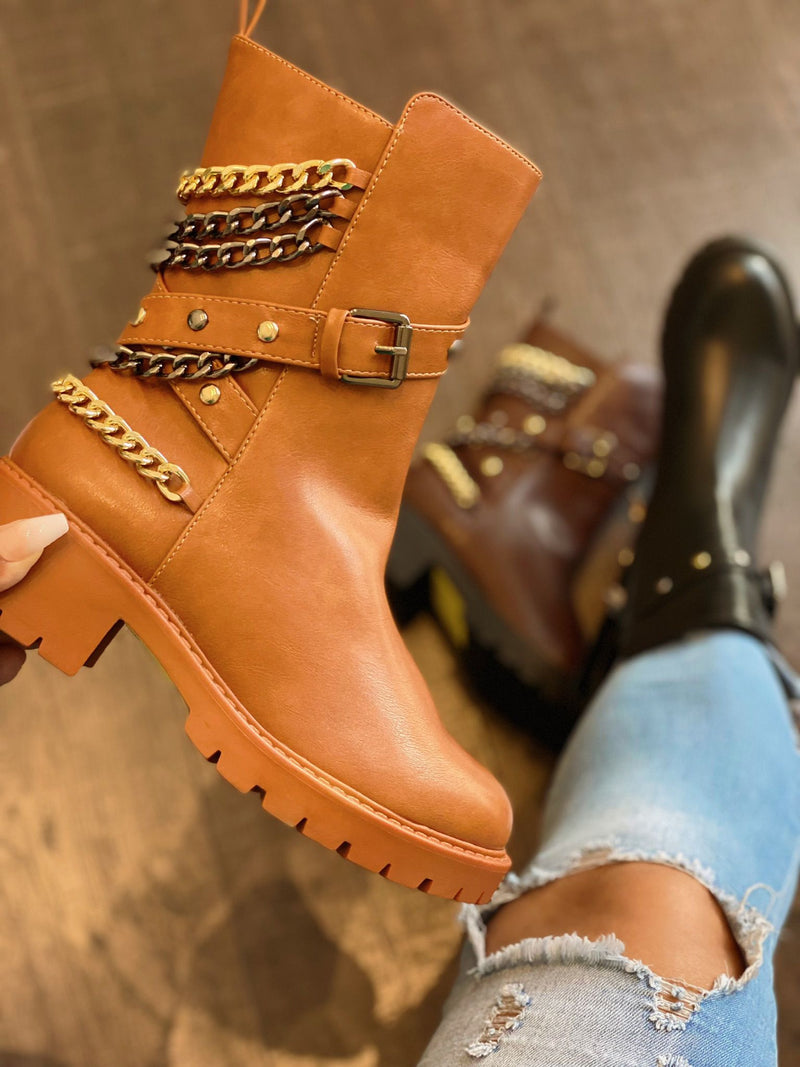 Women's Chunky Combat Ankle Boots, Chain Decor Non-Slip Winter Boots
