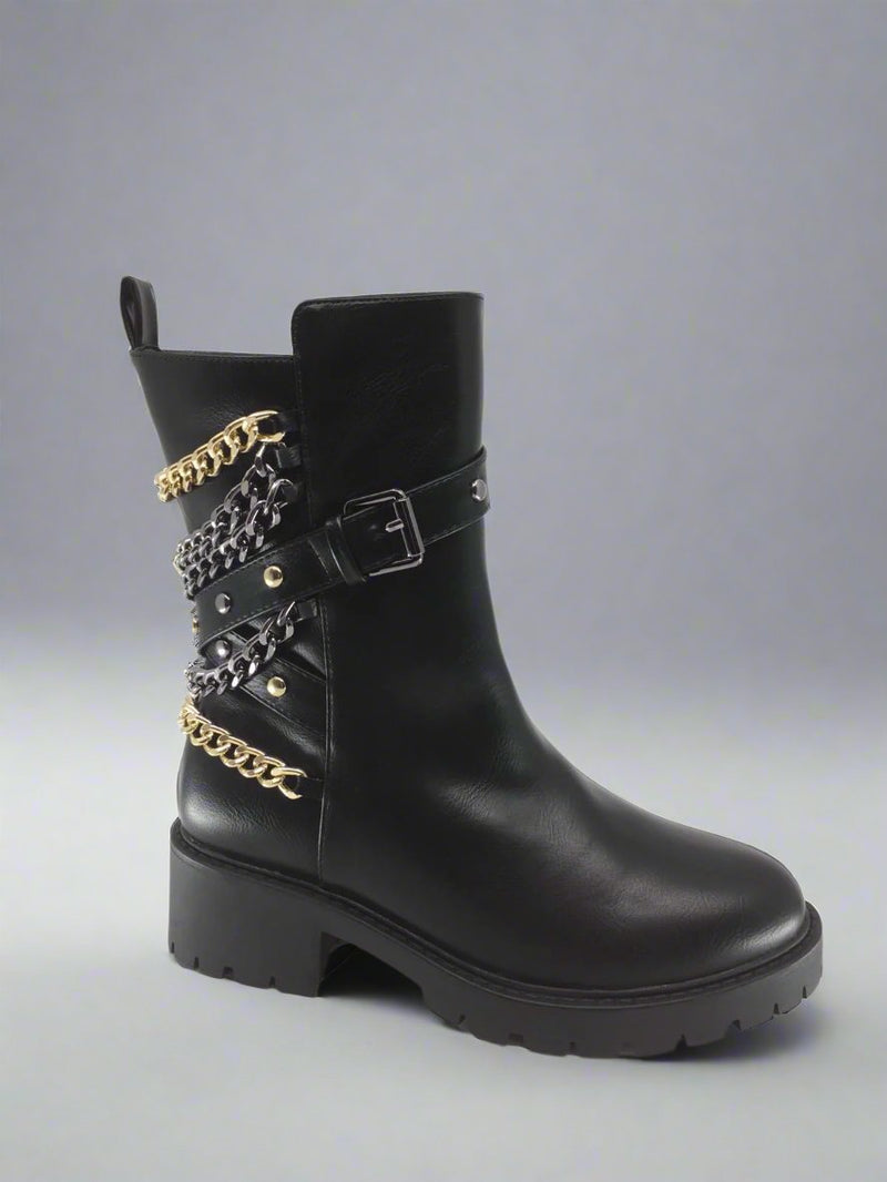 Women's Chunky Combat Ankle Boots, Chain Decor Non-Slip Winter Boots