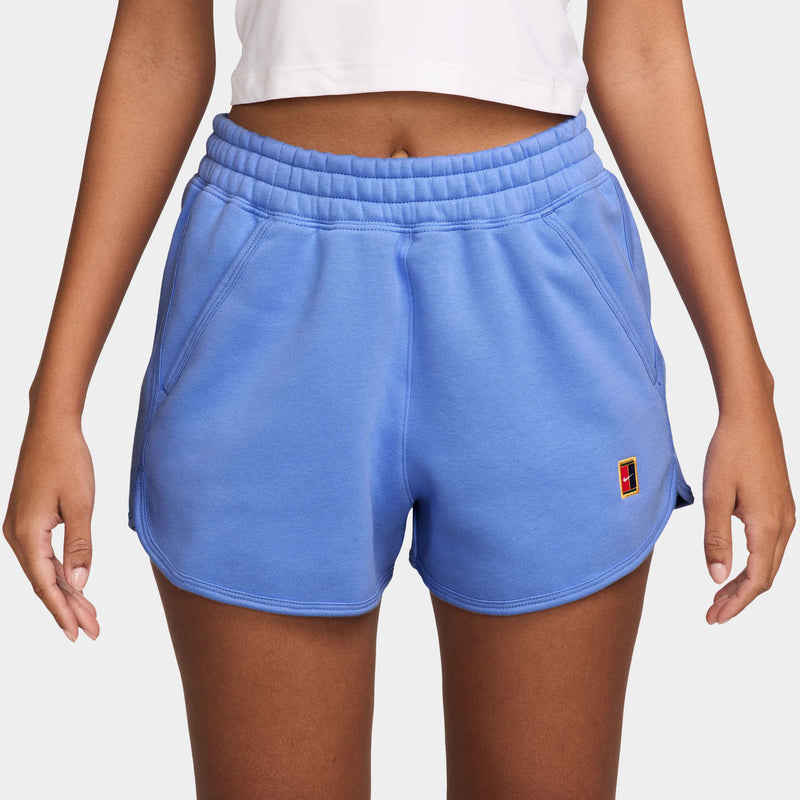 Women's Court Heritage Mid-Rise Fleece Tennis Shorts in Royal Pulse