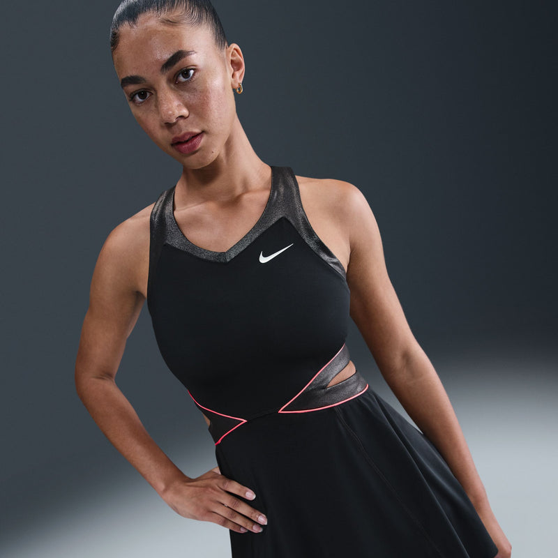 Women's Court Slam Dri-FIT Tennis Dress in Black/Anthracite/Hot Punch