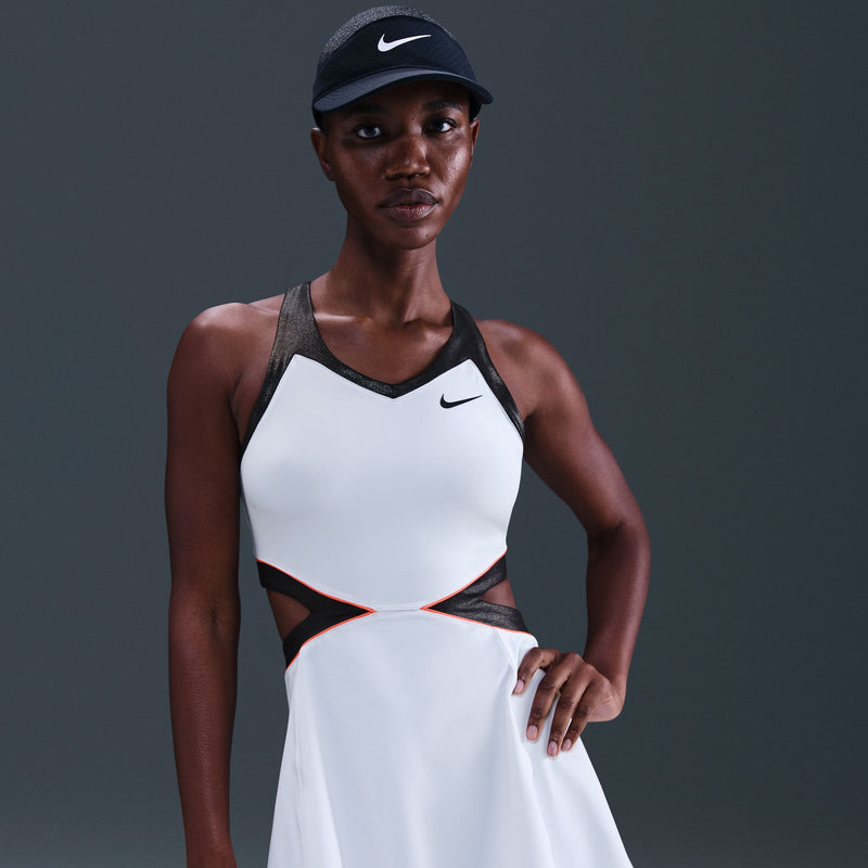 Women's Court Slam Dri-FIT Tennis Dress in White/Black/Hot Punch