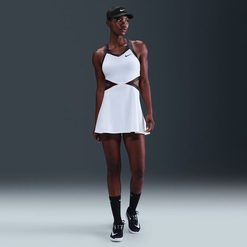 Women's Court Slam Dri-FIT Tennis Dress in White/Black/Hot Punch