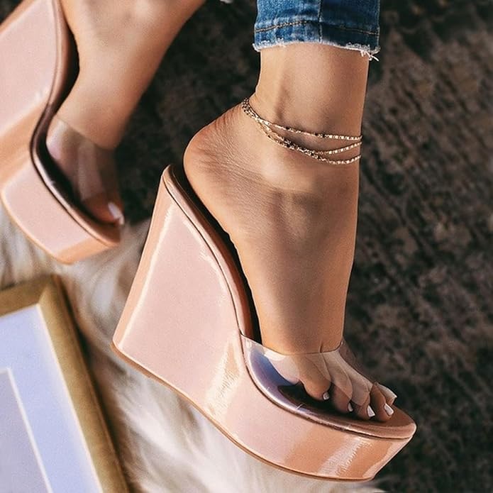 Women's Lucite Clear Wedge Heel Open Toe Slip On Mule Dress Shoe-Chosen-18 By BAMBOO