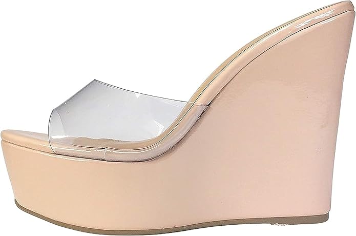 Women's Lucite Clear Wedge Heel Open Toe Slip On Mule Dress Shoe-Chosen-18 By BAMBOO