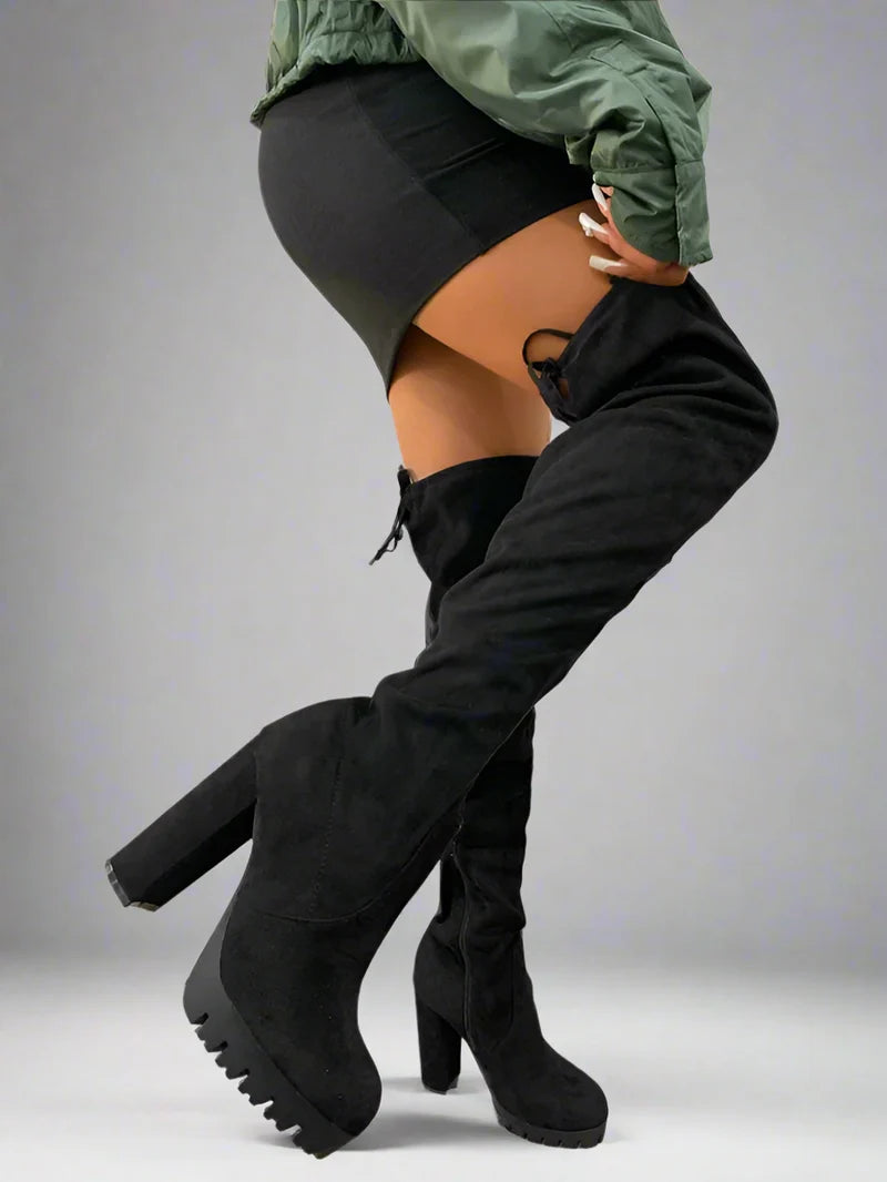Women's Platform Chunky Heel Thigh High Boots