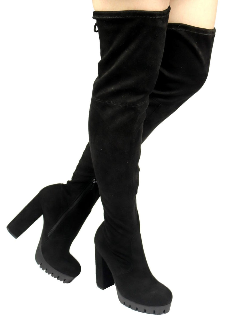Women's Platform Chunky Heel Thigh High Boots