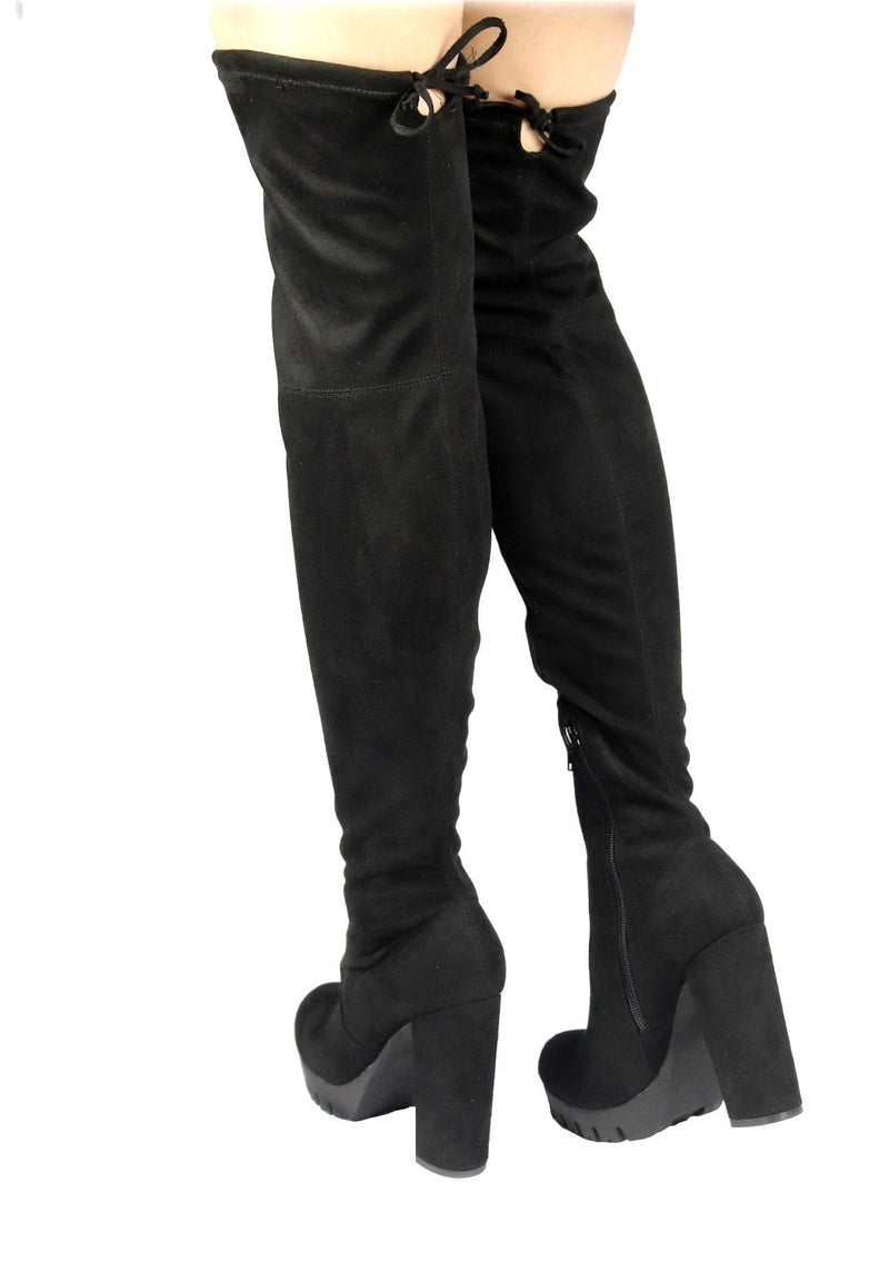 Women's Platform Chunky Heel Thigh High Boots