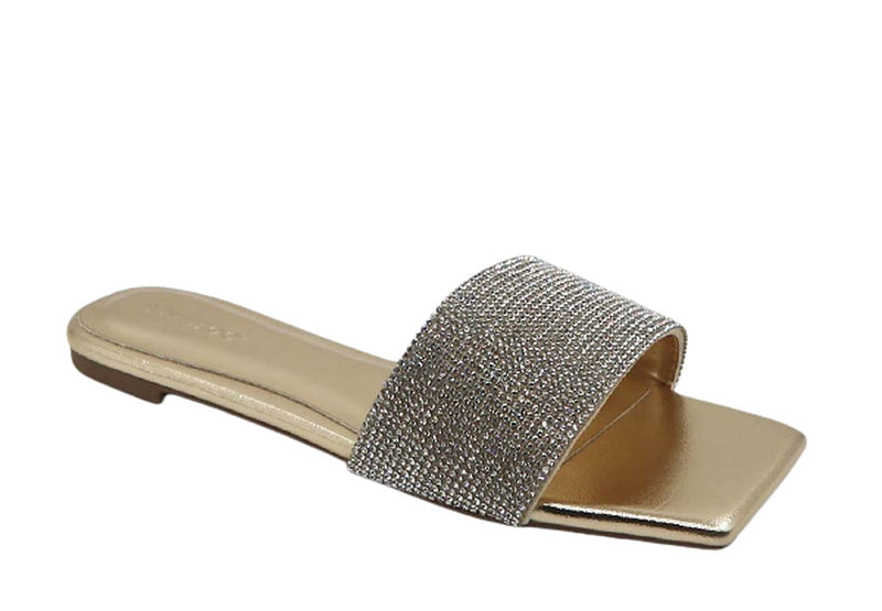 Women's Slip on Sandals Bling Sandal Flat Open Toe Slides-Block-50 By Bamboo