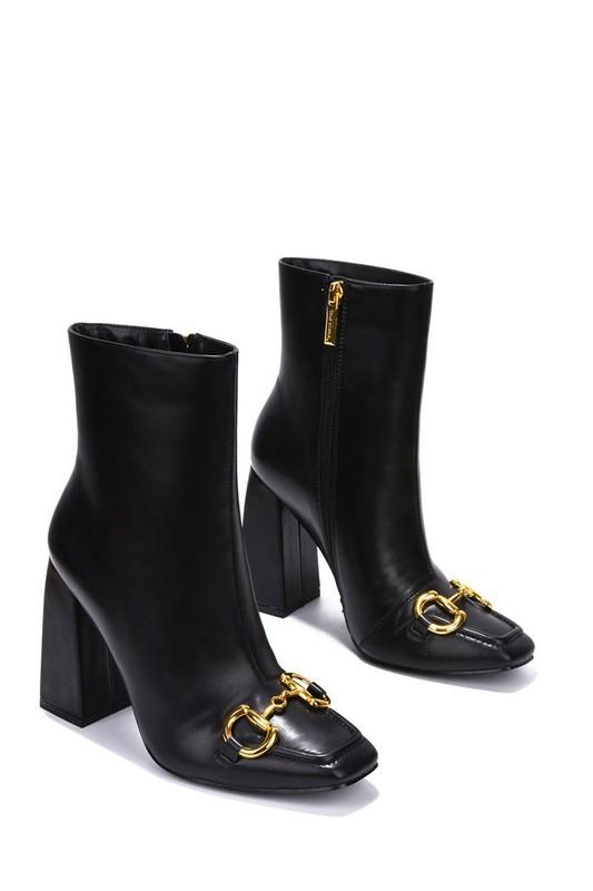 Women Square Toe Thick Heel Chain Bootie Sicily By Cape Robbin