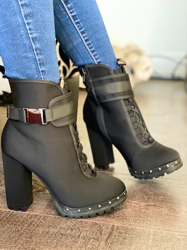 Womens Waterproof Chunky Heel Platform Drawstring Lug Sole Snow Booties