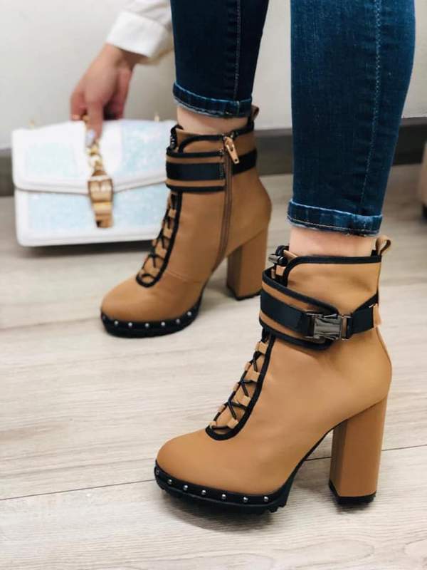 Womens Waterproof Chunky Heel Platform Drawstring Lug Sole Snow Booties