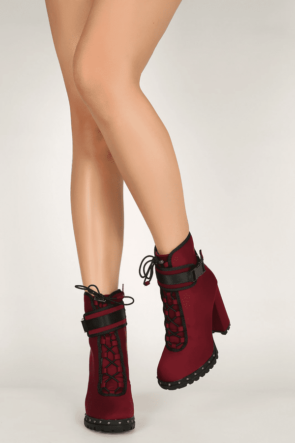 Womens Waterproof Chunky Heel Platform Drawstring Lug Sole Snow Booties