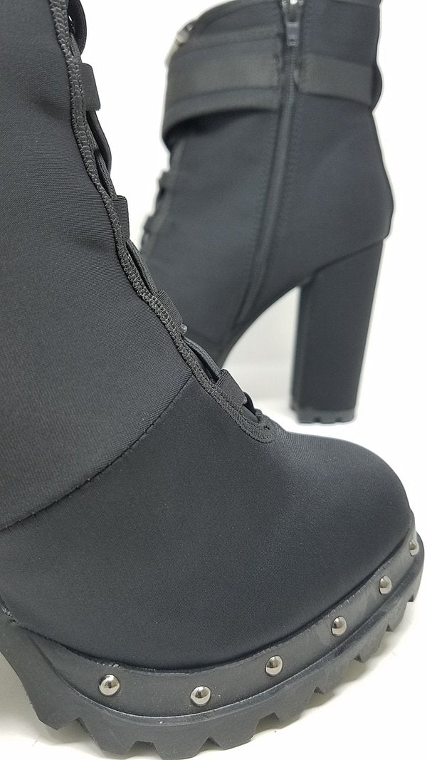 Womens Waterproof Chunky Heel Platform Drawstring Lug Sole Snow Booties