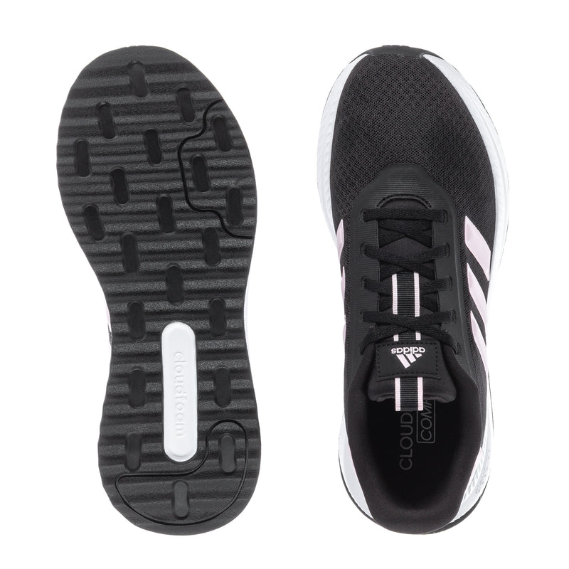 Black rubber outsole and white interior panel with lace-up top for women’s sneakers