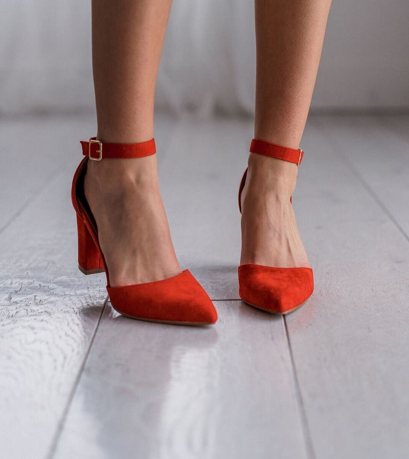 X2B Leona-1N Pointed Toe  Ankle Strap Block Heel Dress Sandals