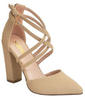 X2B Shary-6N Women's Pointed Toe Pumps Ankle Strap Chunky Block Heel Sandals